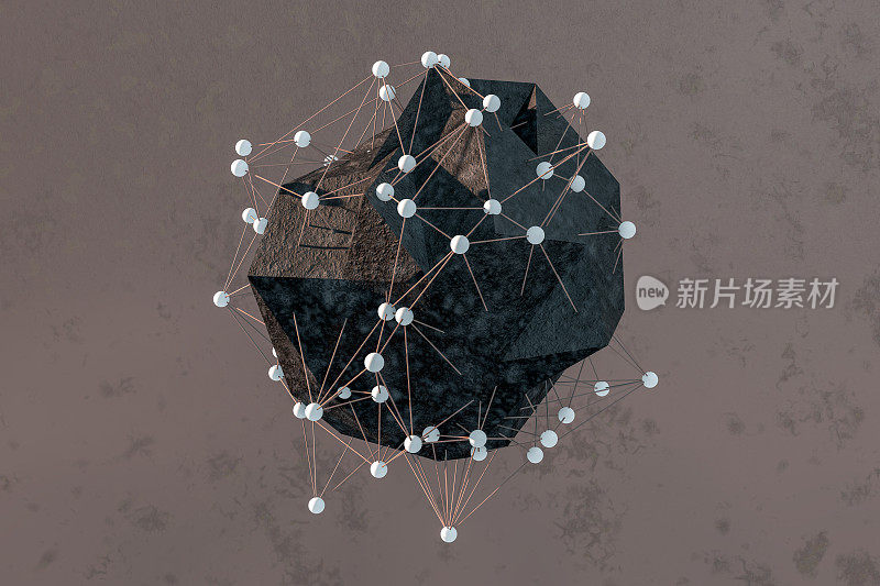 Global digital mesh network with low poly rock，区块链Concept